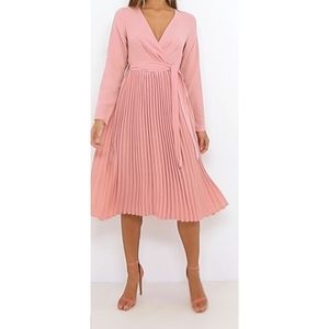 PrettyLittleThing Pink Pleated Midi Dress